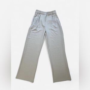 Abercrombie & Fitch High Waisted Wide Leg Pleated Trousers in Light Beige/ Gray